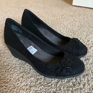 Black suede wedges